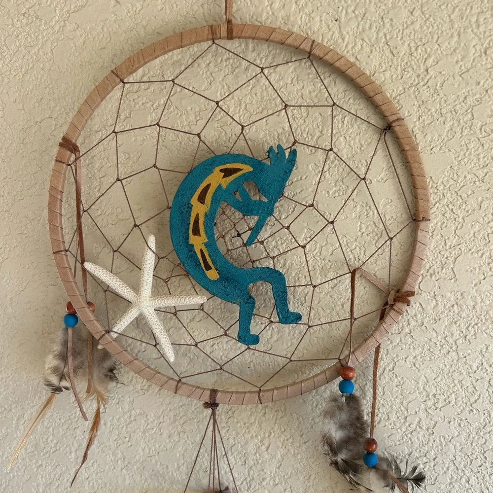Blue and Brown Dreamcatcher with Wind Chimes